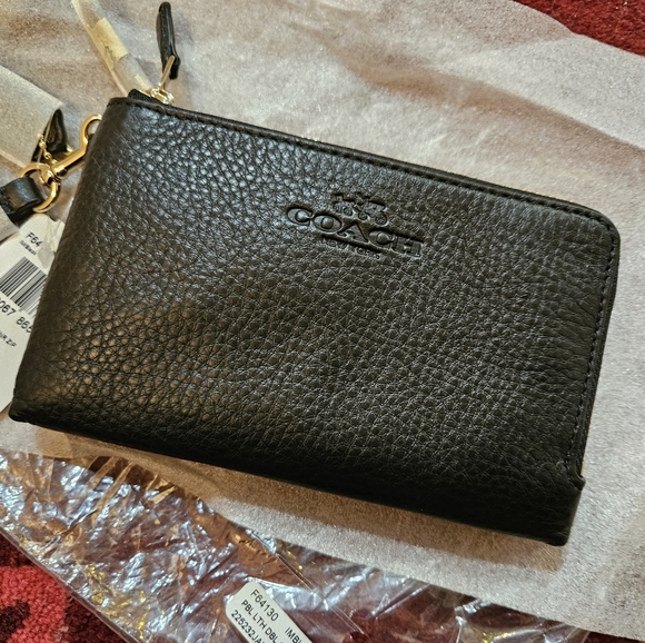 Coach Double Corner Zip Wallet Embossed Black Pebble Leather Gold Tone Hdwr NWT - Picture 6 of 16